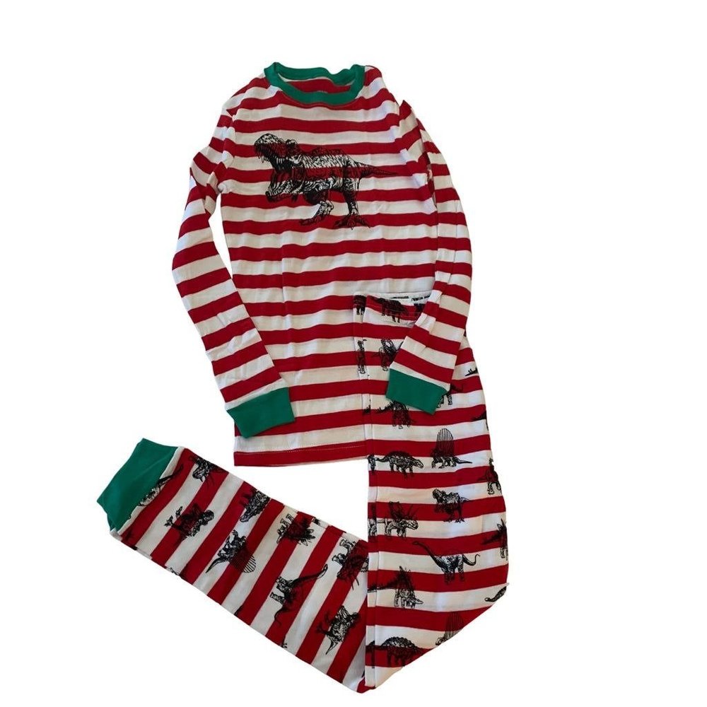 12 kikiz Ye Kids Youth Red White Holiday PJs Pajamas Dinosaur Theme New